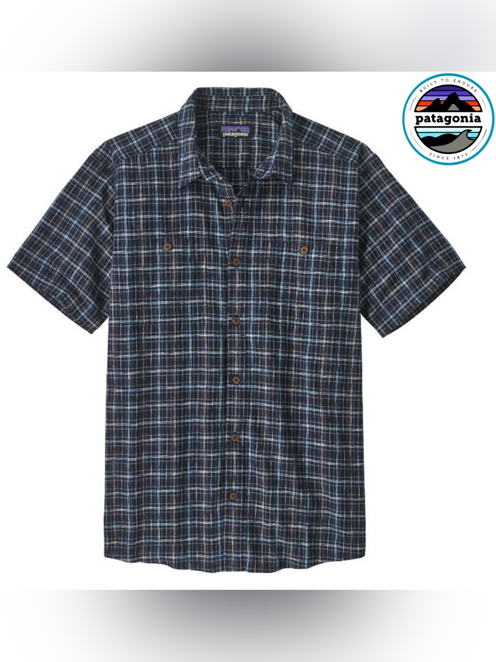 Patagonia Short-Sleeve Blue Plaid Button-Down Shirt